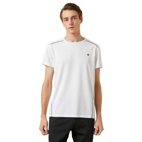 Koton 000 Erkek Beyaz Spor Şerit Baskı Detaylı Bisiklet Yaka T-shirt