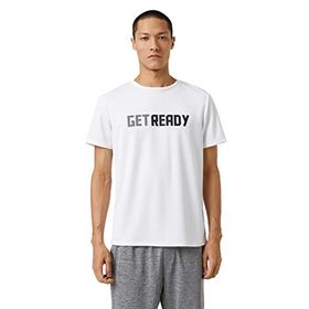 Koton 000 Erkek Beyaz Spor Slogan Baskılı Bisiklet Yaka T-shirt