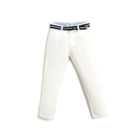 Koton 000 Erkek Çocuk Beyaz Kumaş Slim Fit Kemerli Cepli Pantolon