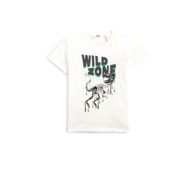 Koton 000 Erkek Çocuk Dinozor Baskılı Kısa Kollu Bisiklet Yaka Pamuklu Beyaz T-shirt