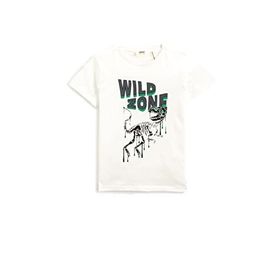 Koton 000 Erkek Çocuk Dinozor Baskılı Kısa Kollu Bisiklet Yaka Pamuklu Beyaz T-shirt