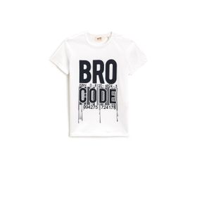 Koton 000 Erkek Çocuk Kısa Kollu Baskılı Bisiklet Yaka Pamuklu Beyaz T-shirt