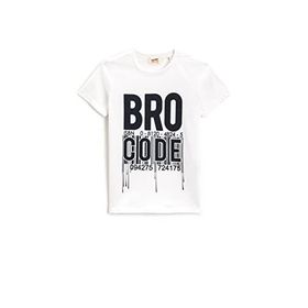 Koton 000 Erkek Çocuk Kısa Kollu Baskılı Bisiklet Yaka Pamuklu Beyaz T-shirt