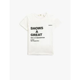Koton 000 Erkek Çocuk Kısa Kollu Baskılı Bisiklet Yaka Pamuklu Beyaz T-shirt