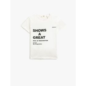 Koton 000 Erkek Çocuk Kısa Kollu Baskılı Bisiklet Yaka Pamuklu Beyaz T-shirt