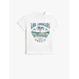 Koton 000 Erkek Çocuk Pamuklu Baskılı Kısa Kollu Beyaz T-shirt