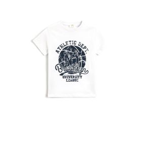 Koton 000 Erkek Çocuk Pamuklu Baskılı Kısa Kollu Beyaz T-shirt