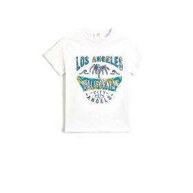 Koton 000 Erkek Çocuk Pamuklu Baskılı Kısa Kollu Beyaz T-shirt
