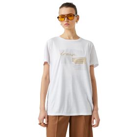 Koton 000 Kadın Beyaz Bisiklet Yaka Kısa Kollu Baskılı T-shirt