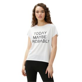 Koton 000 Kadın Beyaz Bisiklet Yaka Kısa Kollu Baskılı T-shirt
