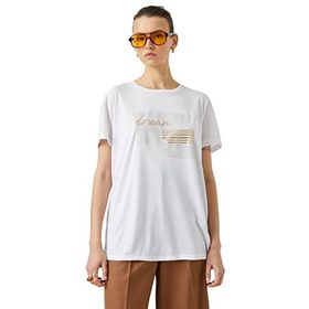 Koton 000 Kadın Beyaz Bisiklet Yaka Kısa Kollu Baskılı T-shirt