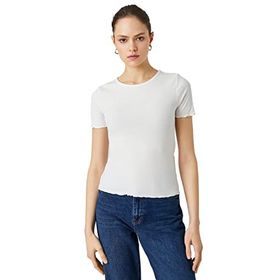 Koton 000 Kadın Beyaz Bisiklet Yaka Kolları Fırfır Detaylı T-shirt
