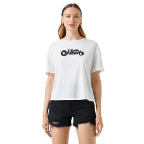 Koton 000 Kadın Slogan Baskılı Kısa Kollu Bisiklet Yaka Beyaz T-shirt