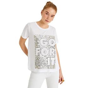 Koton 000 Kadın Slogan Baskılı Kısa Kollu Bisiklet Yaka Beyaz T-shirt