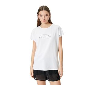 Koton 000 Kadın Slogan Baskılı Kısa Kollu Bisiklet Yaka Beyaz T-shirt