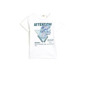 Koton 001 Erkek Çocuk Dinozor Baskılı Kısa Kollu Pamuklu Bisiklet Yaka Kırık Beyaz T-shirt