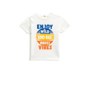 Koton 001 Erkek Çocuk Kırık Beyaz Kısa Kollu Bisiklet Yaka Baskılı T-shirt