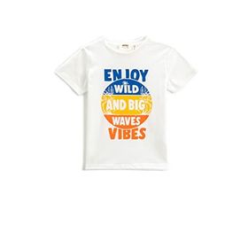 Koton 001 Erkek Çocuk Kırık Beyaz Kısa Kollu Bisiklet Yaka Baskılı T-shirt