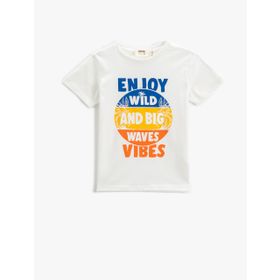 Koton 001 Erkek Çocuk Kırık Beyaz Kısa Kollu Bisiklet Yaka Baskılı T-shirt