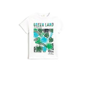 Koton 001 Erkek Çocuk Pamuklu Baskılı Kısa Kollu Kırık Beyaz T-shirt