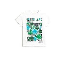 Koton 001 Erkek Çocuk Pamuklu Baskılı Kısa Kollu Kırık Beyaz T-shirt