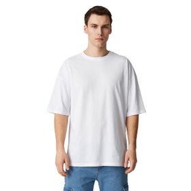 Koton 001 Erkek Kırık Beyaz Oversize Bisiklet Yaka Kısa Kollu T-shirt