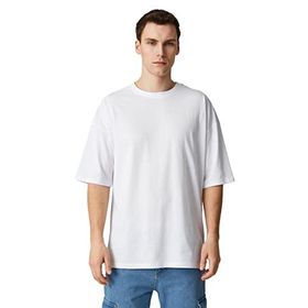 Koton 001 Erkek Kırık Beyaz Oversize Bisiklet Yaka Kısa Kollu T-shirt