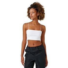 Koton 001 Kadın Kırık Beyaz Basic Crop Atlet İnce Askılı Fitilli T-shirt