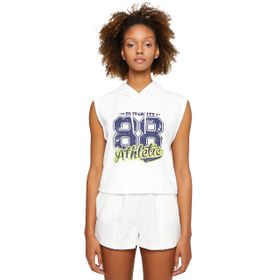 Koton 001 Kadın Kırık Beyaz Kapüşonlu Atlet Kolej Baskılı Kolsuz T-shirt