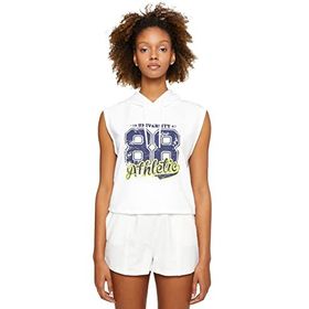 Koton 001 Kadın Kırık Beyaz Kapüşonlu Atlet Kolej Baskılı Kolsuz T-shirt