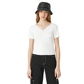 Koton 001 Kadın Kırık Beyaz Kısa Kollu V Yaka Viskoz Dar Kesim T-shirt