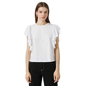 Koton 001 Kadın Kırık Beyaz Kolları Volanlı Bisiklet Yaka T-shirt