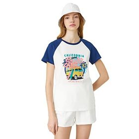 Koton 001 Kadın Kırık Beyaz Reglan Kol Rahat Kesim Bisiklet Yaka Baskılı T-shirt