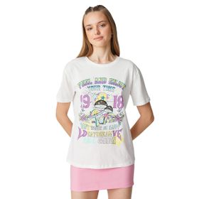 Koton 001 Kadın Kırık Beyaz Slogan Baskılı Bisiklet Yaka Kısa Kollu T-shirt