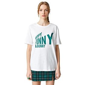 Koton 001 Kadın Kırık Beyaz Slogan Baskılı Bisiklet Yaka Kısa Kollu T-shirt