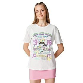 Koton 001 Kadın Kırık Beyaz Slogan Baskılı Bisiklet Yaka Kısa Kollu T-shirt