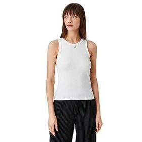 Koton 001 Kadın Kırık Beyaz Taş Detaylı Atlet Bisiklet Yaka Kolsuz T-shirt
