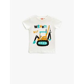 Koton 002 Erkek Bebek Ekru Bisiklet Yaka Kısa Kollu Kepçe Detaylı T-shirt