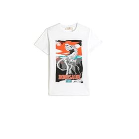 Koton 002 Erkek Çocuk Ekru Yuvarlak Yaka Kısa Kollu Dinozor Baskılı T-shirt