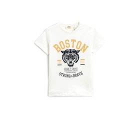 Koton 002 Erkek Çocuk Kaplan Baskılı Kısa Kollu Bisiklet Yaka Pamuklu Ekru T-shirt