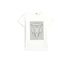 Koton 002 Erkek Çocuk Kaplan Baskılı Kısa Kollu Bisiklet Yaka Pamuklu Ekru T-shirt