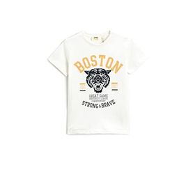 Koton 002 Erkek Çocuk Kaplan Baskılı Kısa Kollu Bisiklet Yaka Pamuklu Ekru T-shirt
