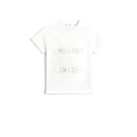 Koton 002 Kız Çocuk Ekru Basic Baskılı Kısa Kollu Bisiklet Yaka Pamuklu T-shirt