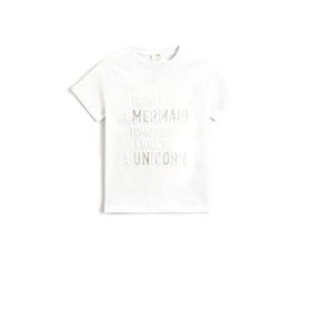 Koton 002 Kız Çocuk Ekru Basic Baskılı Kısa Kollu Bisiklet Yaka Pamuklu T-shirt