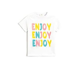 Koton 002 Kız Çocuk Kısa Kollu Simli Baskılı Bisiklet Yaka Pamuklu Ekru T-shirt