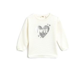 Koton 002 Kız Çocuk Ribbanalı Parlak Kalp Baskılı Bisiklet Yaka Ekru Sweatshirt