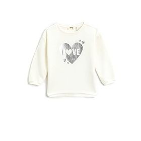 Koton 002 Kız Çocuk Ribbanalı Parlak Kalp Baskılı Bisiklet Yaka Ekru Sweatshirt