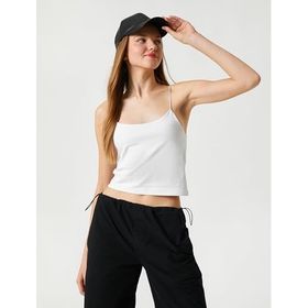 Koton 010 Kadın Ekru Pamuklu Atlet Dar Kesim Ribanalı Bisiklet Yaka T-shirt