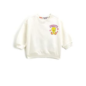 Koton 010 Kız Bebek Ekru Bisiklet Yaka Uzun Kollu Tweety Lisanslı Sweatshirt