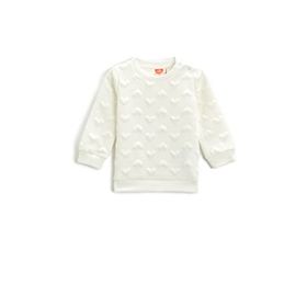 Koton 010 Kız Bebek Ekru Kalpli Kapitone Uzun Kollu Bisiklet Yaka Sweatshirt